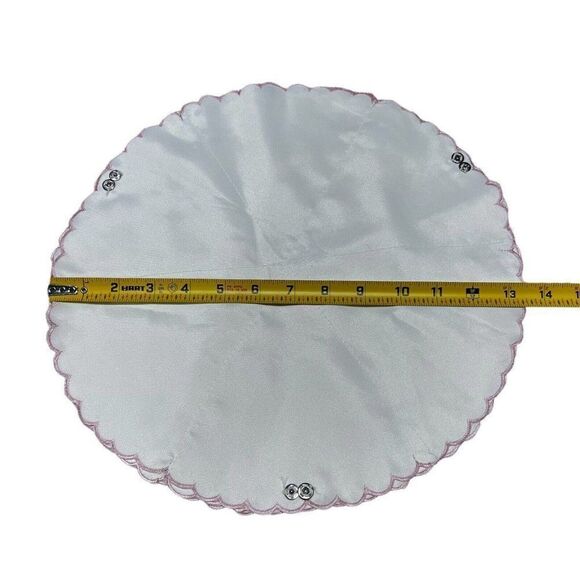 Vintage Embroidered Linen Floral Bread Basket Liner Pink Roses With Snaps - Picture 4 of 4